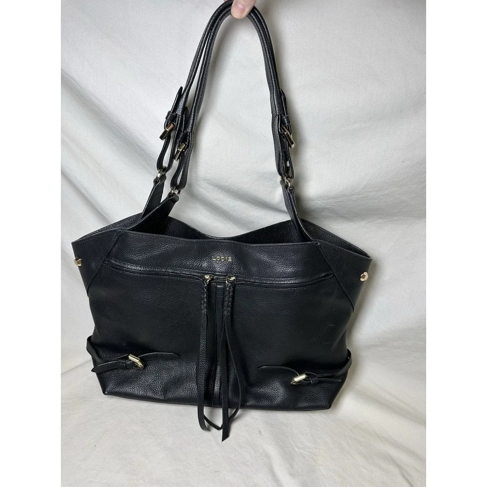 Lodis 1965 Nikki Satchel Black Leather Shoulder Bag‎ Gold Hardware